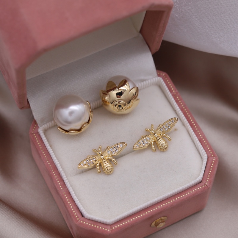 Südkorea neues Modeschmuck 14K vergoldet Biene Zirkon Perlenohrringe elegante Damen tägliche Arbeitsaccessoires