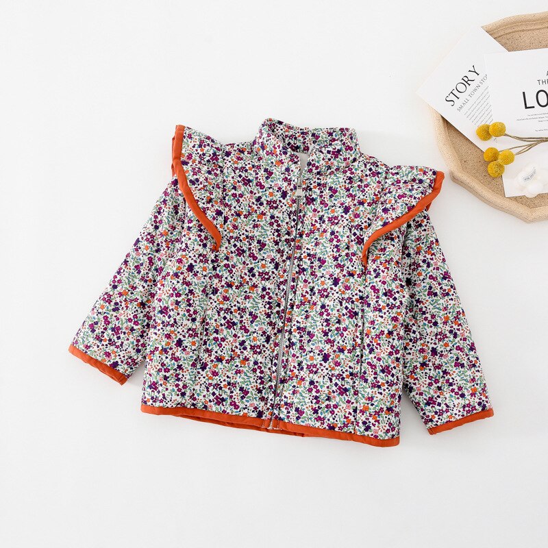 Abrigos finos acolchados florales para niñas, chaquetas informales con cremallera, cálidas, de estilo coreano: 6 años