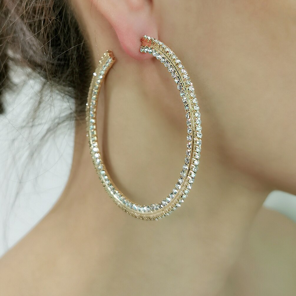 Krystal rhinestone øreringe til kvinder statement øreringe brud bryllup smykker hoop øreringe ukmoc: Guldøreringe