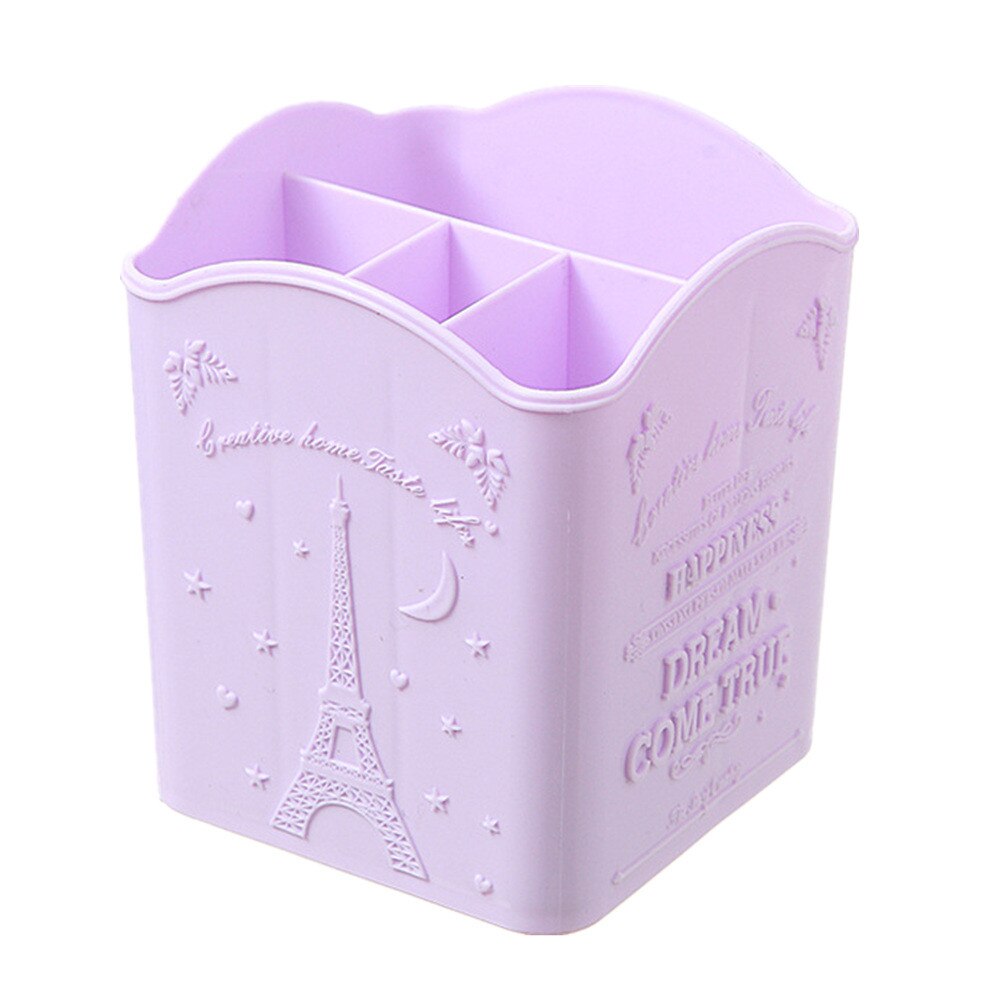 Plastic Pen Holder with 4 Grids Cute Desktop Pencil Holder Kawaii Desk Tidy Organizer Pen Pot Office Accessories