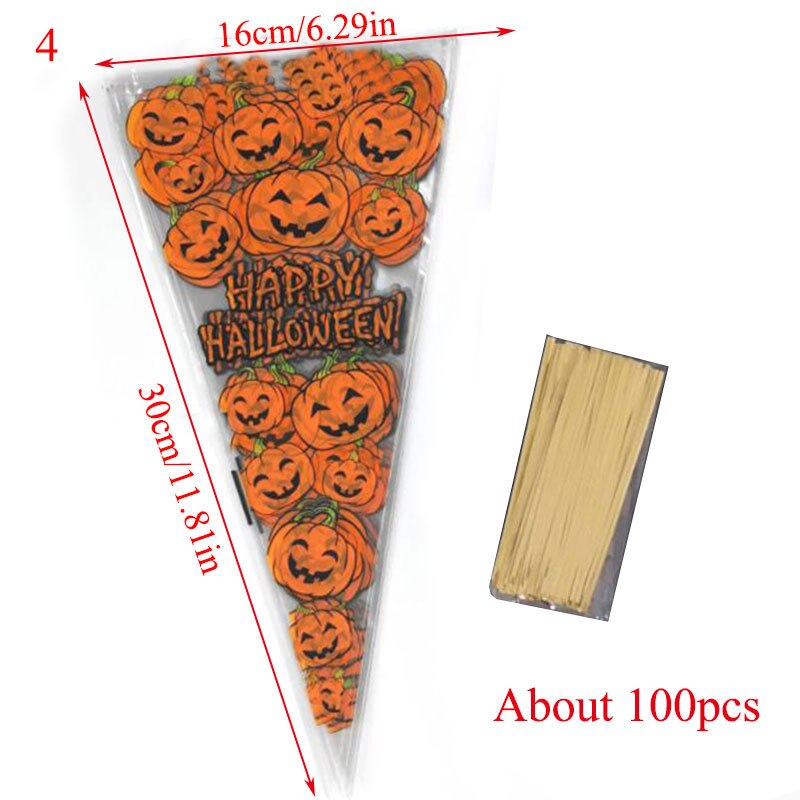 100 stk halloween keglepose græskar flagermus edderkop trekantet slikposer halloween favoriserer pakke godbid eller trick slik lomme: 4