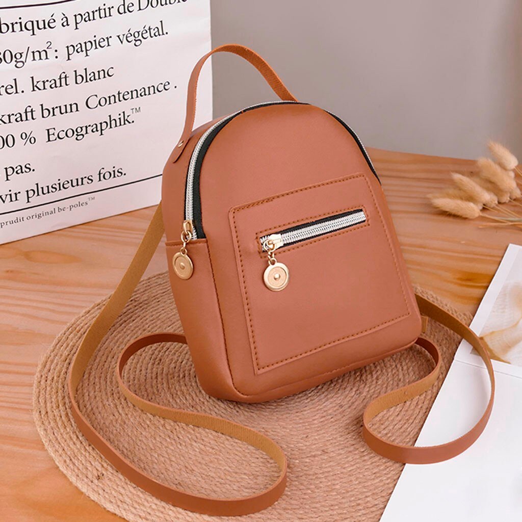 Small Solid Color Zipper Shoulders Backpack For Women Mochila Letter Purse Mobile Phone Bag Bolso Mujer sac a main femme#50