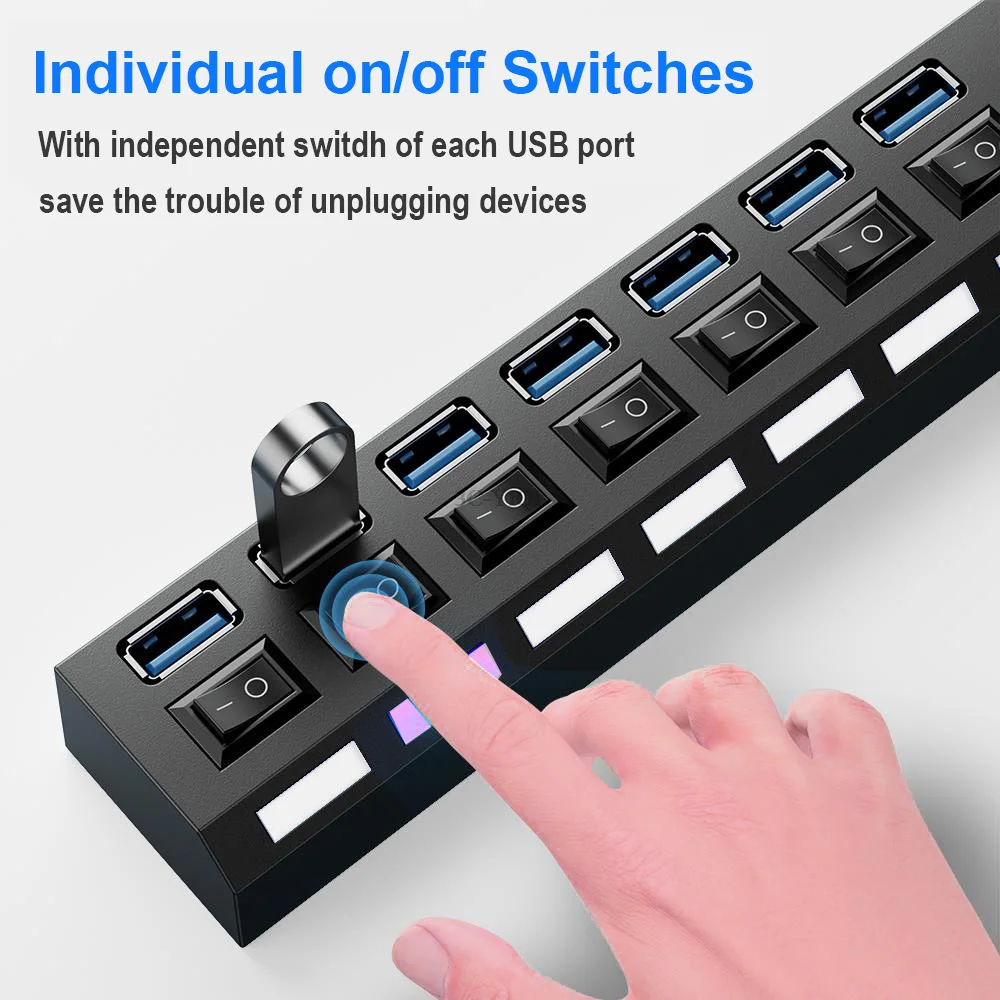 Rozdzielacz USB 7 w 1 z włącznikiem/wyłącznikiem 480 Mb/s Szybka stacja dokująca USB do laptopa PC Klawiatura Mysz