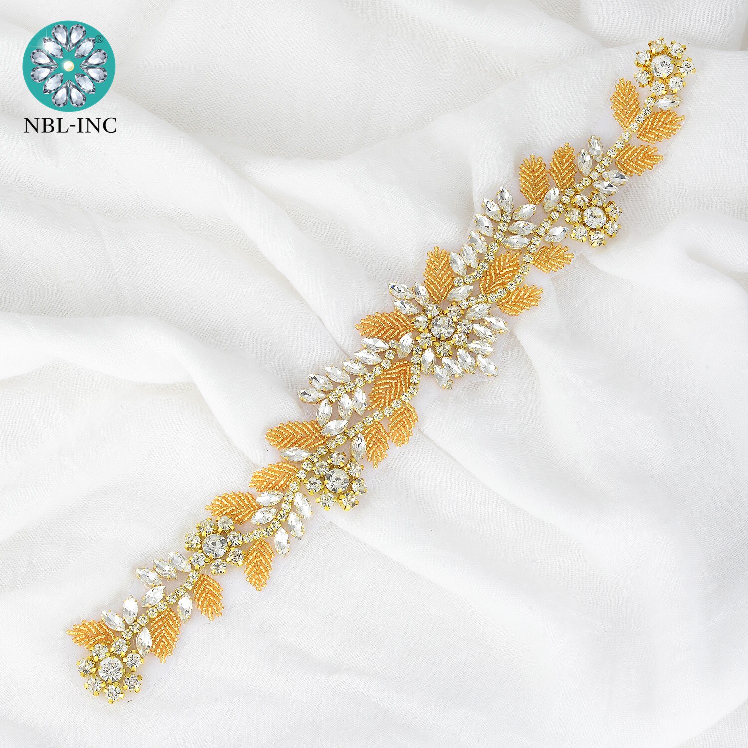 (1 Pc) Gold Bridal Crystal Rhinestone Applique Belt Wedding Sash Accessoires Goud Kleur WDD1017