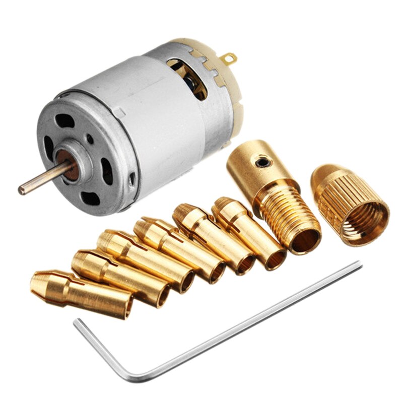 1Pc Dc 12V 500Ma Mirco Motor With 6Pcs 0.5-3.2Mm Drill Collet Electric Pcb Tool Set: Default Title