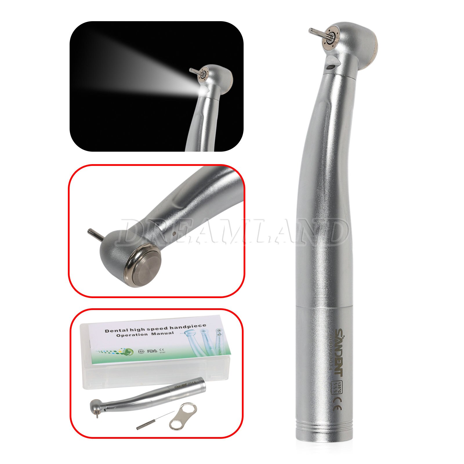 Dental Fiber Optic LED Turbine High Speed Push Button Handpiece Standard/Big/Mini Head & 6/4/2Hole Quick Coupler