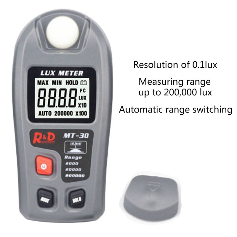 Lux meter 0 ~ 200,000 lux rækkevidde lysmåler illuminometer lux / fc fotometer tester