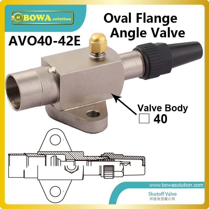 Hoek afsluiter met ovale flens aansluiting geschikt voor DWM serials, C, L en S serials conventionele ompressors