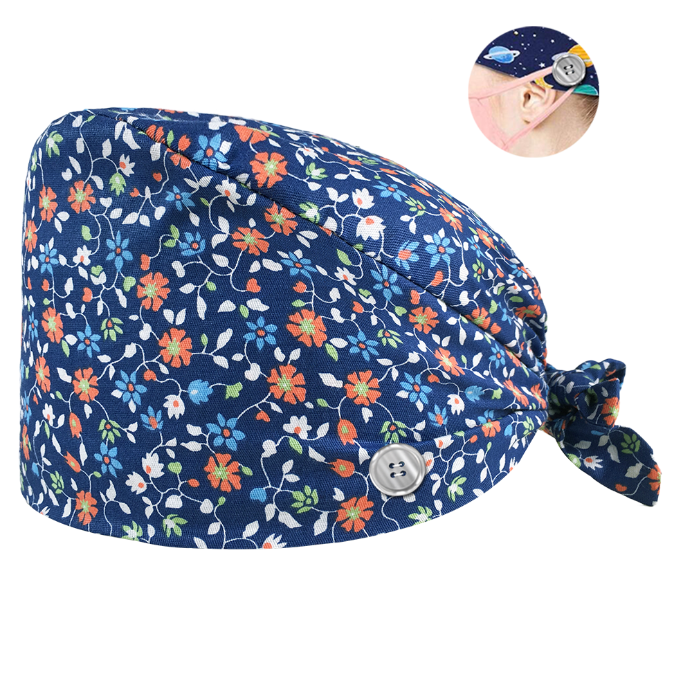 adjustable Buttons Bandage Scrub hats Beautician cartoon printing working hats unisex spa Breathable Scrubs caps: 12175