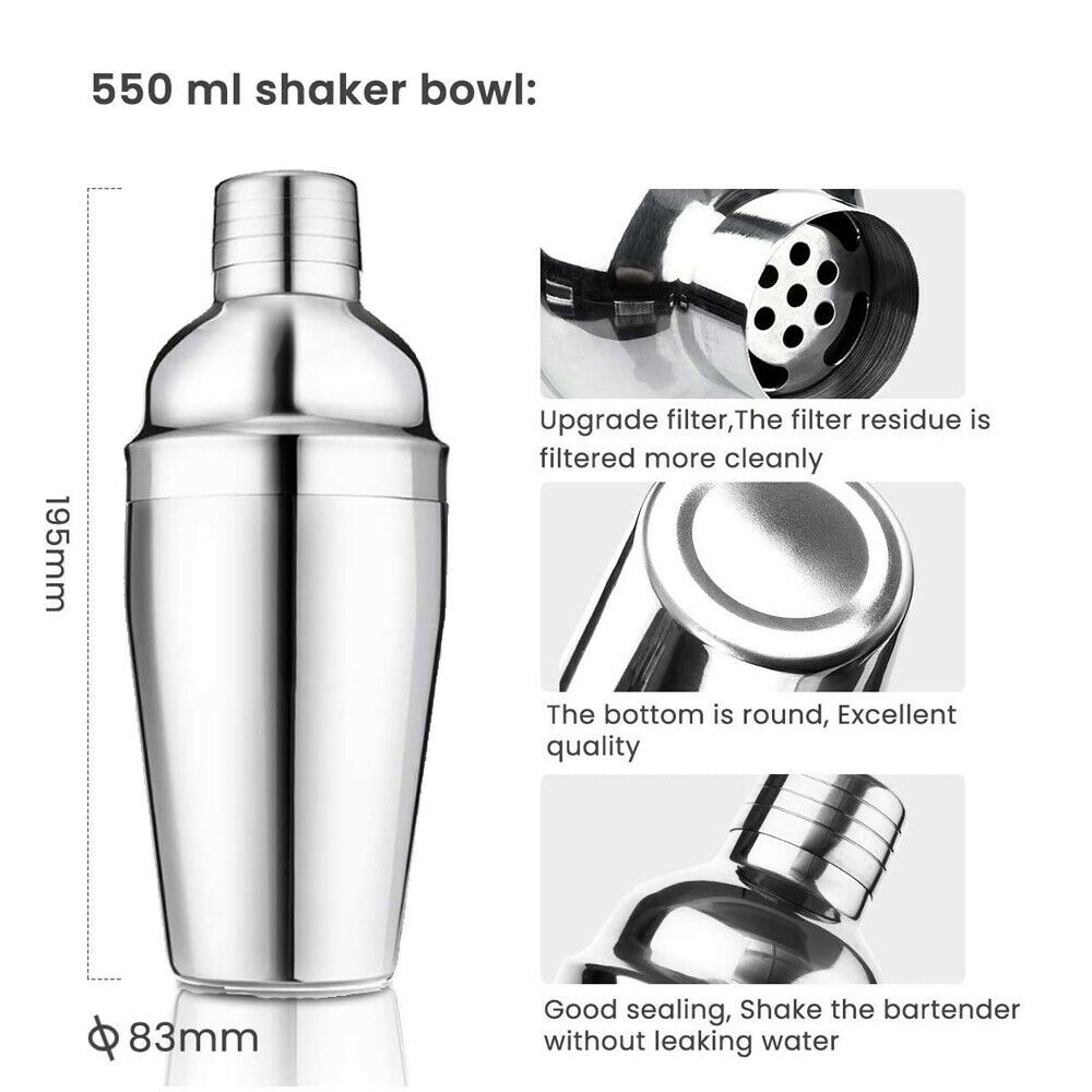 22pcs/set Cocktail Shaker Multiple Pieces Bartender Kit Stainless Steel Bar Tool Set 750/550ML