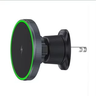 Cargador de coche inalámbrico magnético con luz LED, soporte para teléfono móvil, estación de carga rápida con imán para iPhone 16 15 14 13 12 Pro Max: Verde