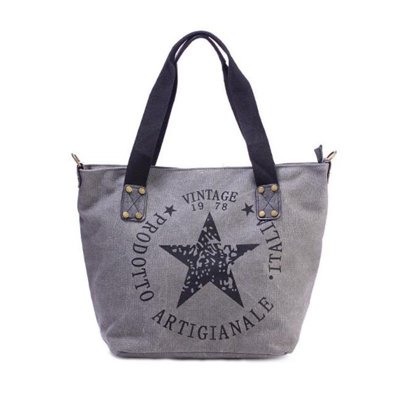 BIG STAR PRINTING VINTAGE CANVAS SHOULDER BAGS Women Travel Tote Factory Outlet Plus Size Multifunctional LW-384
