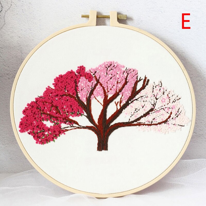 DIY Embroidery Plants Cherry Tree Handwork Needlework for Beginner Cross Stitch Kit Ribbon Painting Embroidery Hoop Home Decor: 5