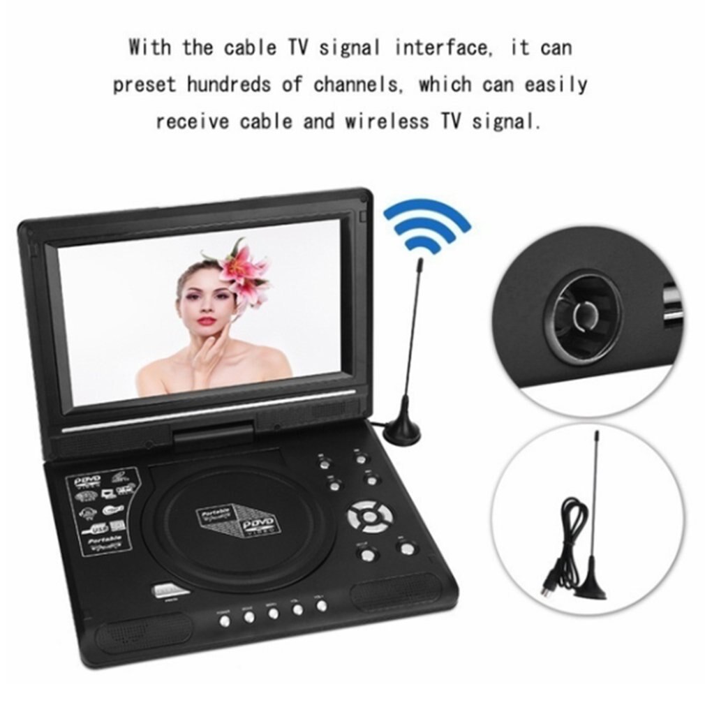 Mini televisor portátil con batería integrada, 9,8 pulgadas, DVD, función de memoria de apagado inteligente