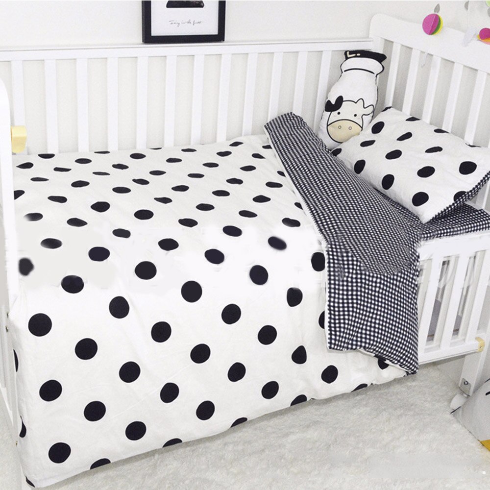 3 st baby sängkläder set bomull spjälsäng barnsäng överkast vit randigt mönster barnsäng inklusive påslakan örngott lakan: Pj3680e