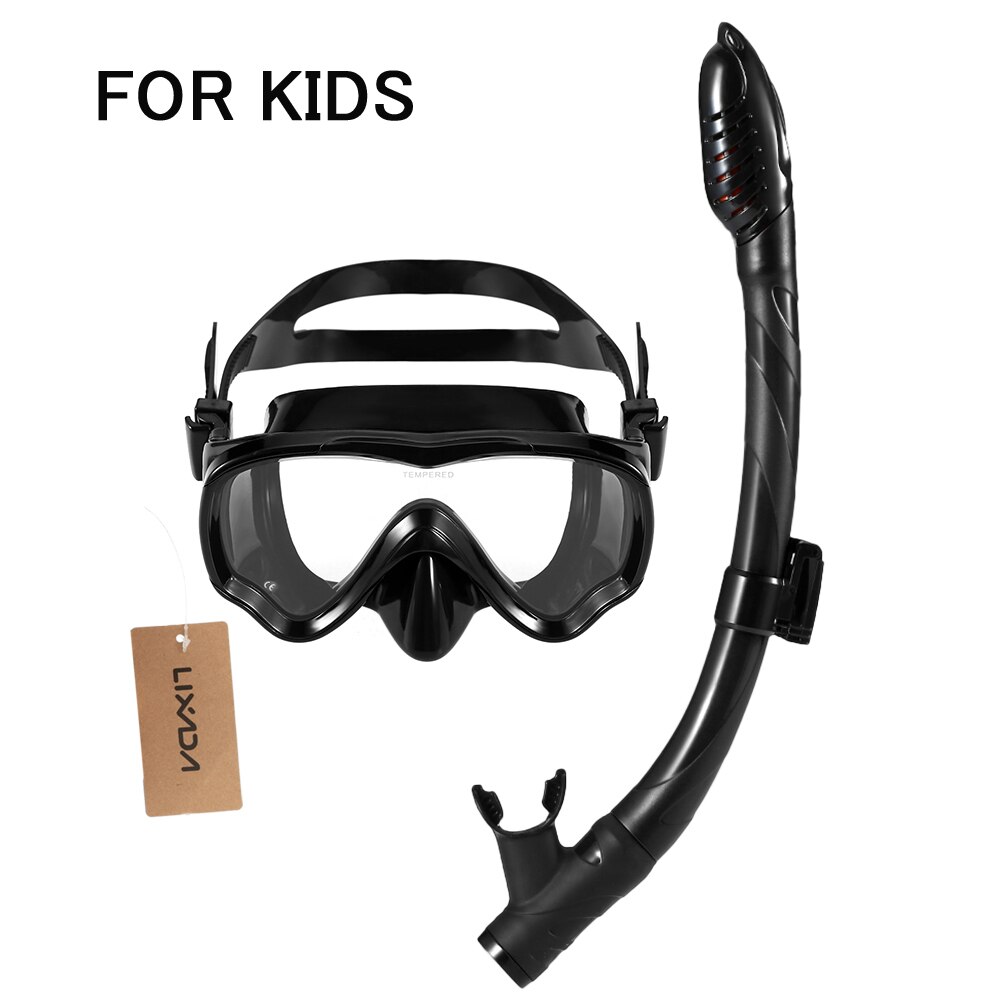 Snorkel Set for Kids & Adults - Dry Top Snorkel Mask - Scuba Diving & Swimming Gear: Black for kids
