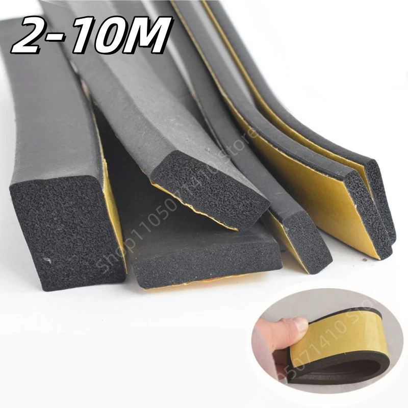 2-10M EPDM Rubber Sponge Door Window Seal Strip Soundproof Anti-collision Self Adhesive Tape Wall Insulation Acoustic Foam Pad