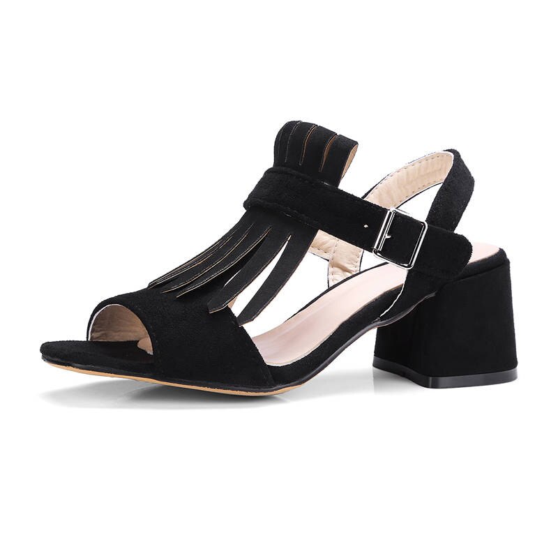Morazora stor storlek 33-43 enfärgade sommarskor enkla spänne dam sandaler tofsar casual damskor rosa: Svart / 9
