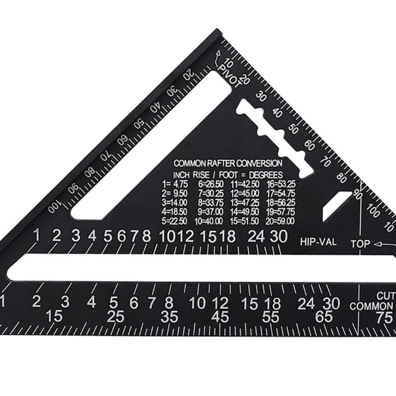 Triangle Ruler 7/12 inch Metric Aluminum Alloy Triangular Measuring Ruler Woodwork Speed Square Triangle Angle Protractor