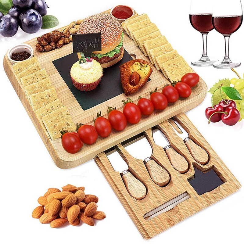Cheese Board And Knife Set Bamboo Charcuterie Boa Grandado