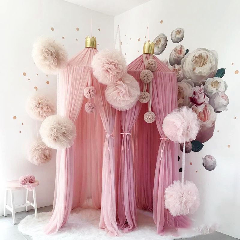 Crown Kids Play Tent Hanging Lace Bedding Round Dome Bed Canopy Bedcover Net Curtain Home Bed Castle Folding Tents for Kids INS