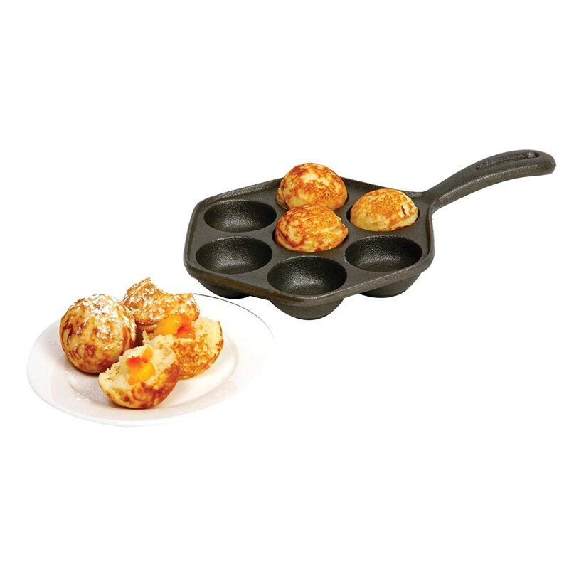 Sartén antiadherente rellena de hierro fundido, Munk/Aebleskiver, plancha de hierro fundido para la casa para varios alimentos esféricos