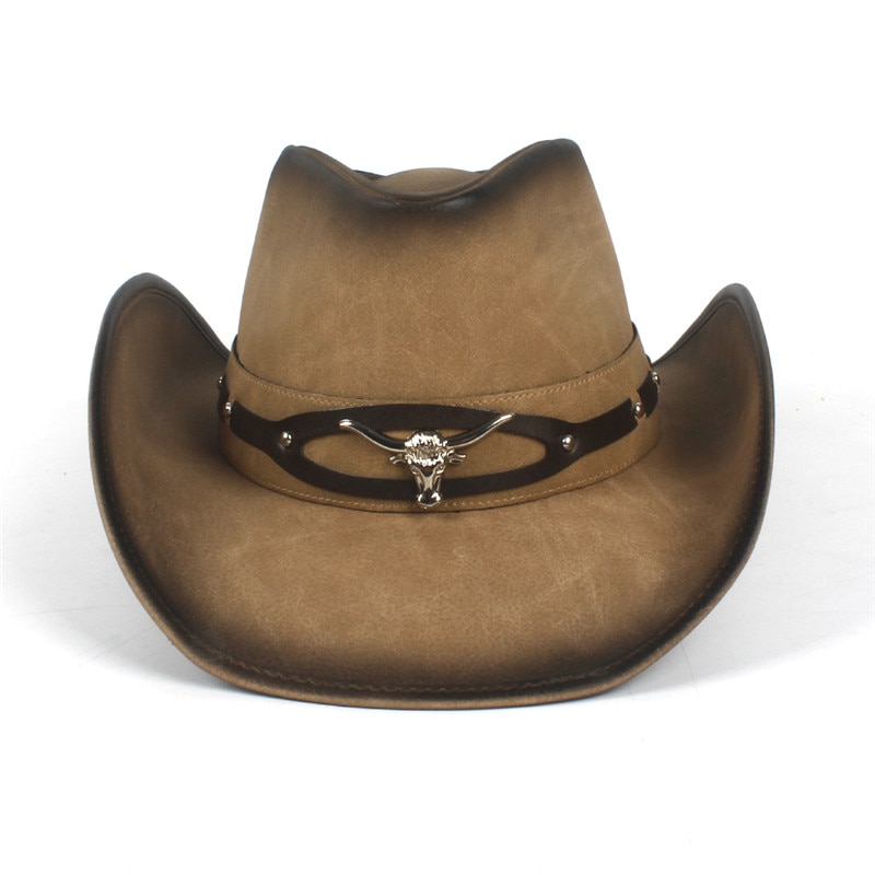 Cowboy hatte kvinder mænd western cowboy hat til far gentleman lady læder sombrero hombre jazz caps størrelse 58cm