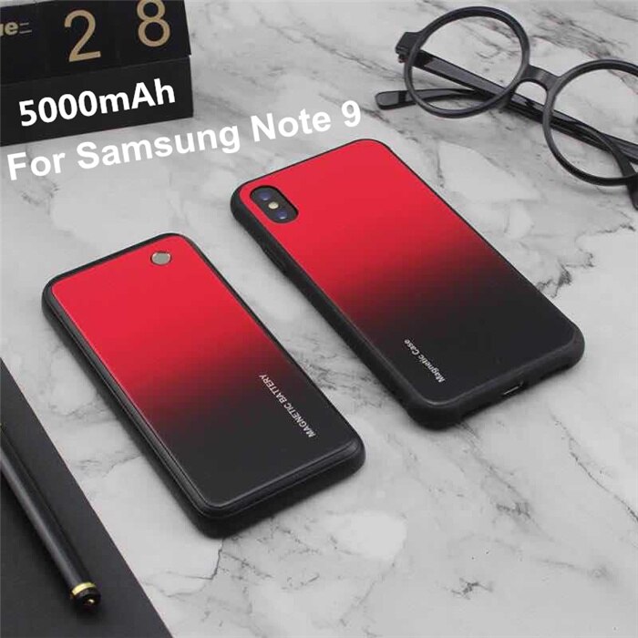 5000mAh Wireless Charging Magnetic Battery Case For Samsung Galaxy S9 Plus Note 8 Note 9 Power Bank Case Colorful Backup Battery: Red for Note 9