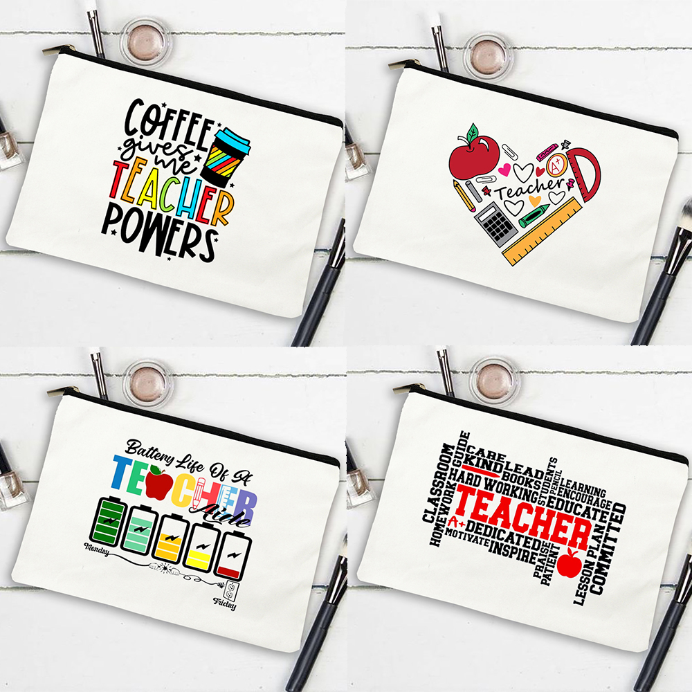 Kaffee Geben Mir Lehrer Energie Frauen Leinwand Kosmetische Fällen Taschen machen-hoch Tasche Handtasche Lippenstift Organizer Lehrer der Schild Beste