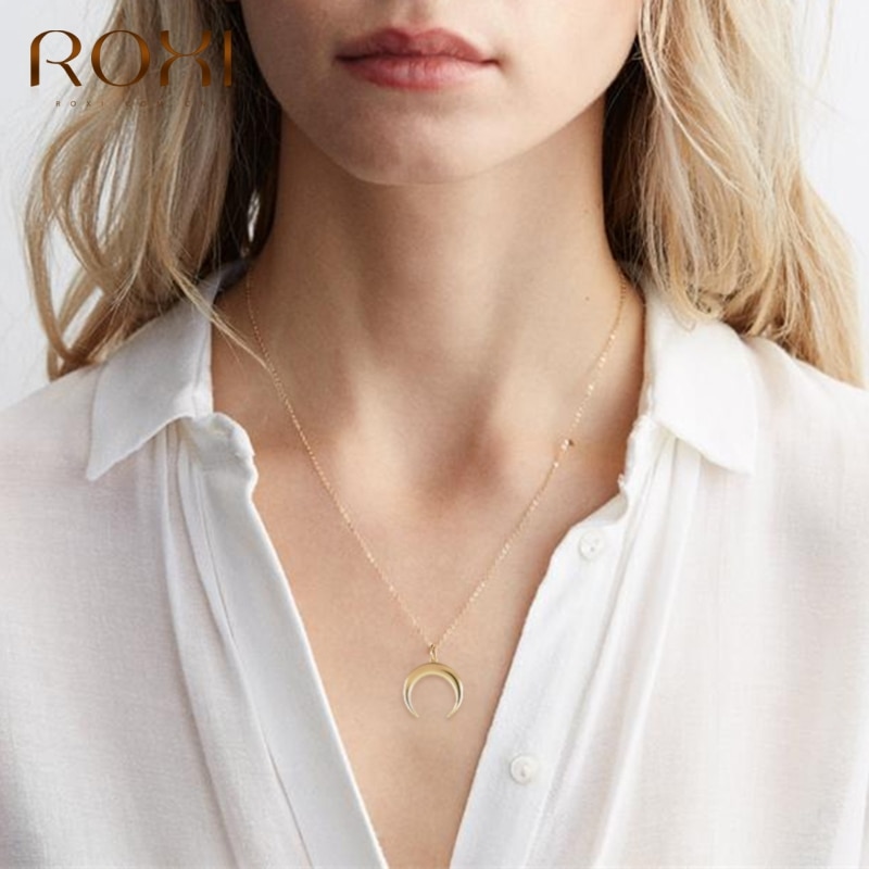 ROXI – collier avec pendentif en forme de croissant de lune pour femmes, bijoux ras du cou, en argent Sterling 925