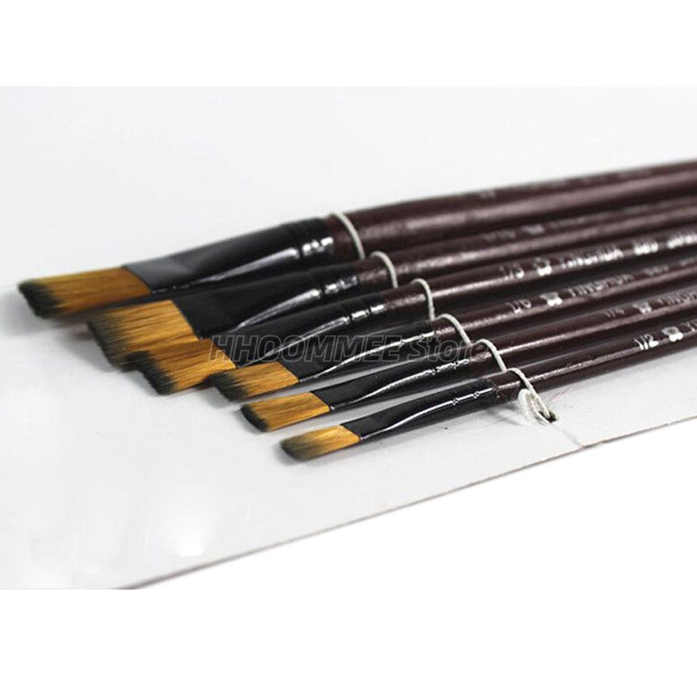 Juego de pinceles de nailon con mango de madera para pintura al óleo acrílica, diferentes tamaños, para dibujar y pintar, suministros de arte, 6 uds.