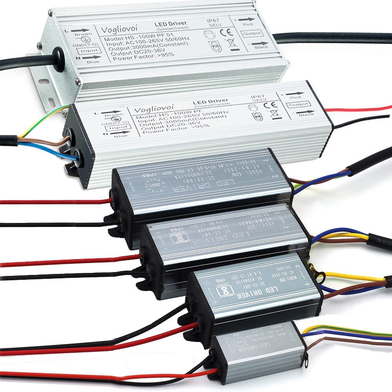 Full power led driver 10w 20w 30w 50w 100w vanntett  ac110v ac220v aluminium for flomlys høy bay lampe