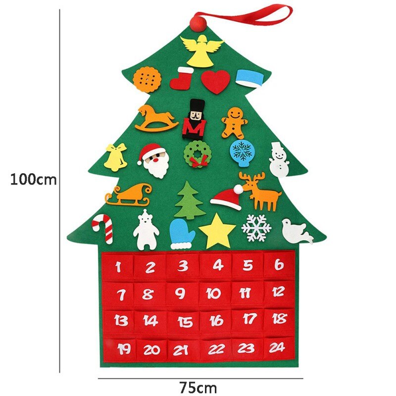Calendario de Adviento colgante de pared de Navidad Calendario de Adviento en fieltro de Santa con bolsillos Navidad cuenta atrás calendario Navidad decoración del hogar: E