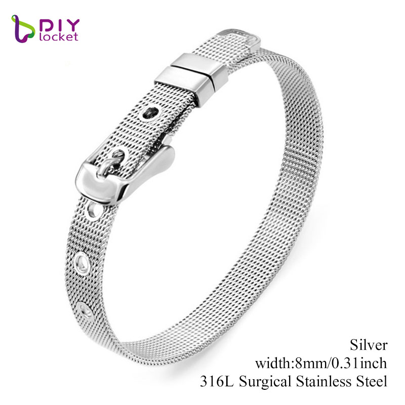 8mm/ 10mm Stainless Steel bracelet bangles Wristband Accessory Fit for Slide Letters Charms LSBR01-02