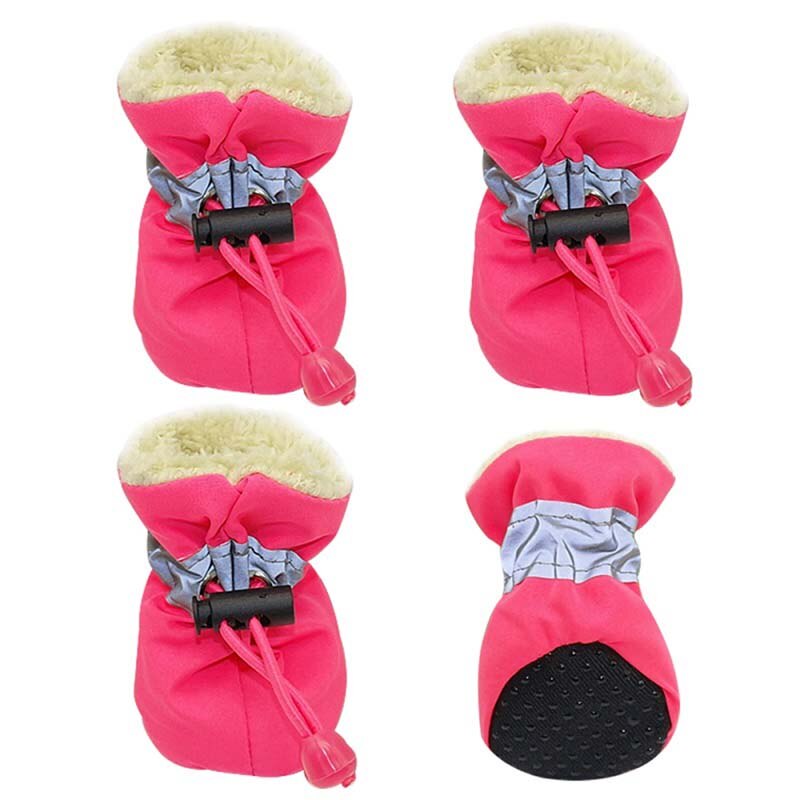 Zapatos de invierno para perros de compañía, botines impermeables de lluvia y nieve, zapatos antideslizantes de goma para cachorros pequeños, accesorios de calzado: Rose Red / 2