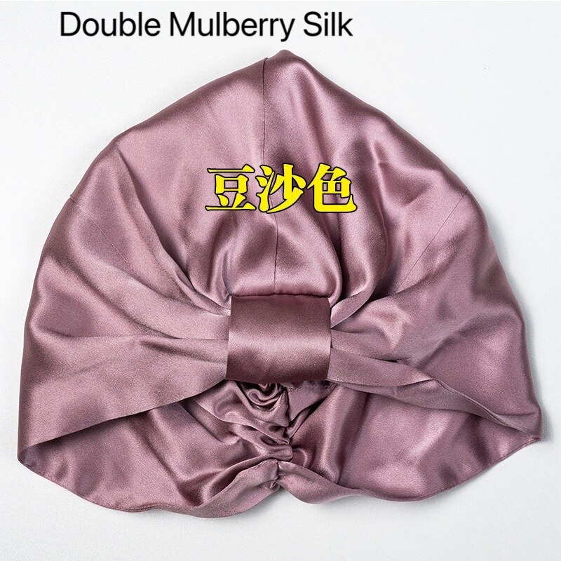 100% puro seda amoreira elástica noite boné amoreira seda envoltório de cabelo dormir gorro para mulher 19 momme sleeping cap único/duplo: Dark purple 02