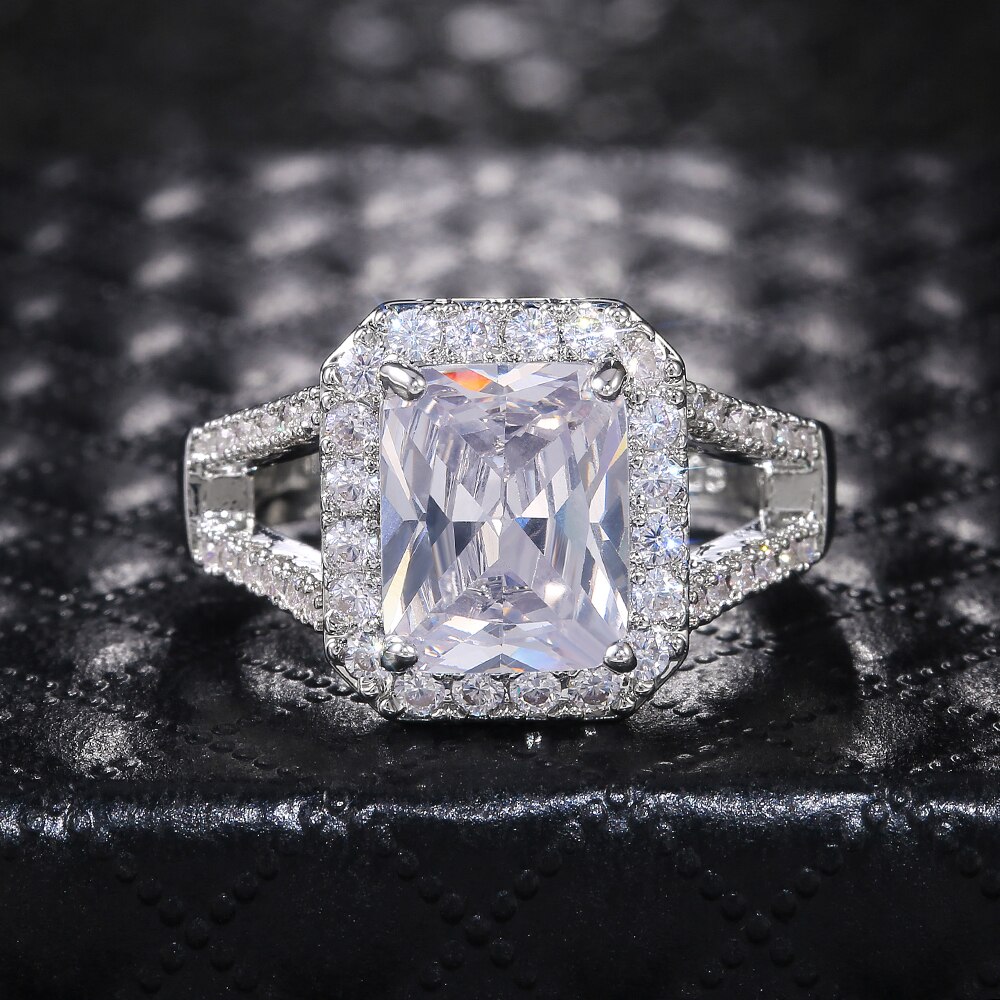 Huitan aaa princesa praça zircônia cúbica anéis de dedo para o noivado casamento feminino brilhante alta qualidade jóias na moda