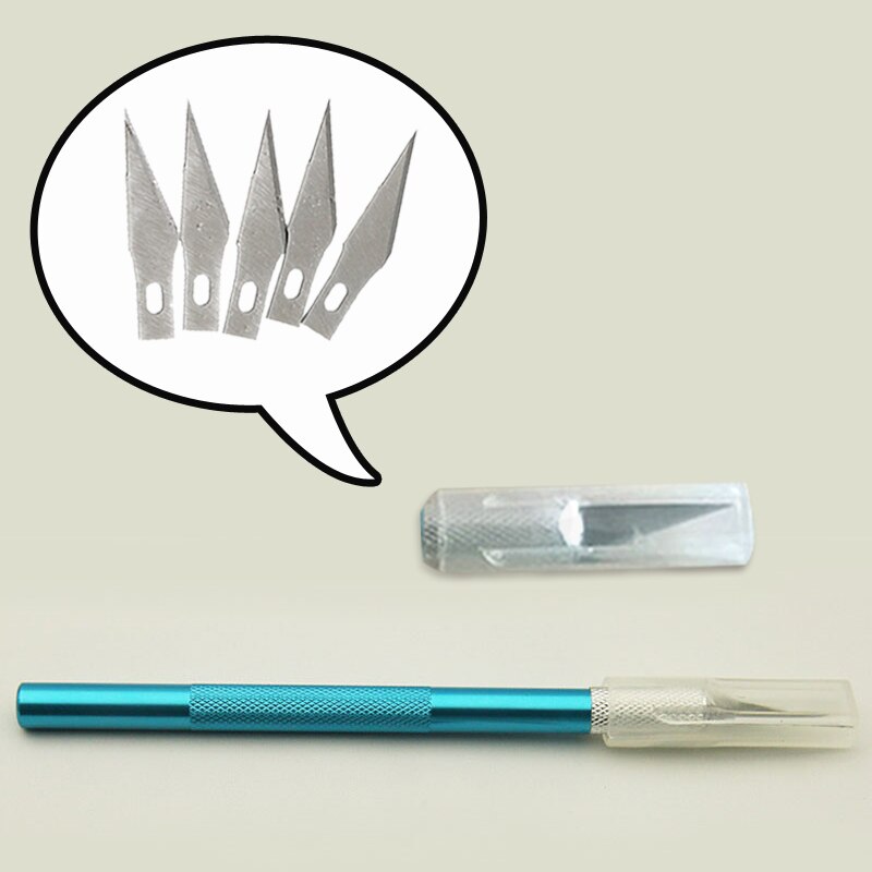 6 Knife Blades DIY Wood Carving Fruit Food Craft Sculpture Cutting Tool Metal Engraving Knifes Aluminum Rod Carving Tools: blue 6 blade