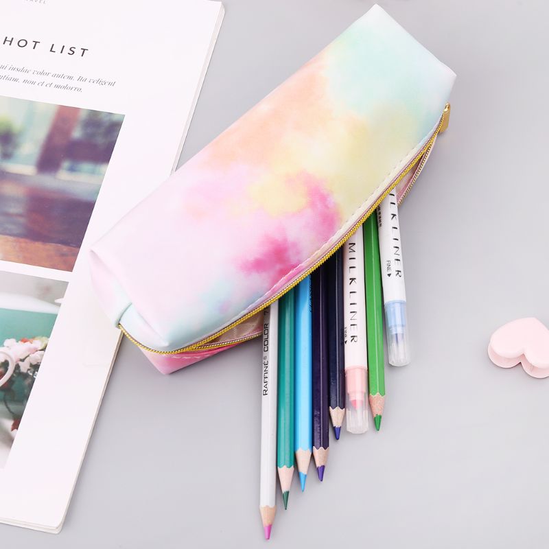 Estuche de lápices Kawaii, bolsa de cosméticos de maquillaje Rosa colorida, caja de almacenamiento, artículos escolares, papelería