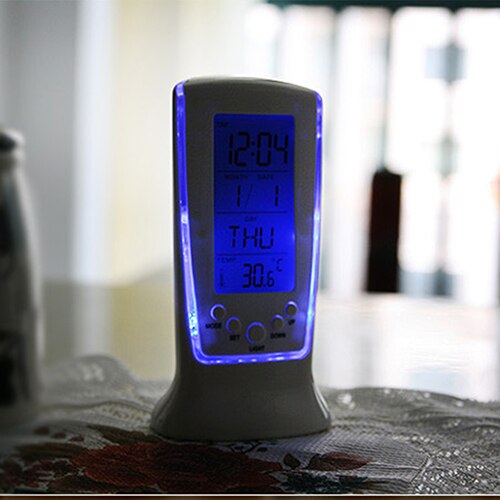 Led Digitale Wekker Met Blauwe Achtergrondverlichting Elektronische Kalender Thermometer