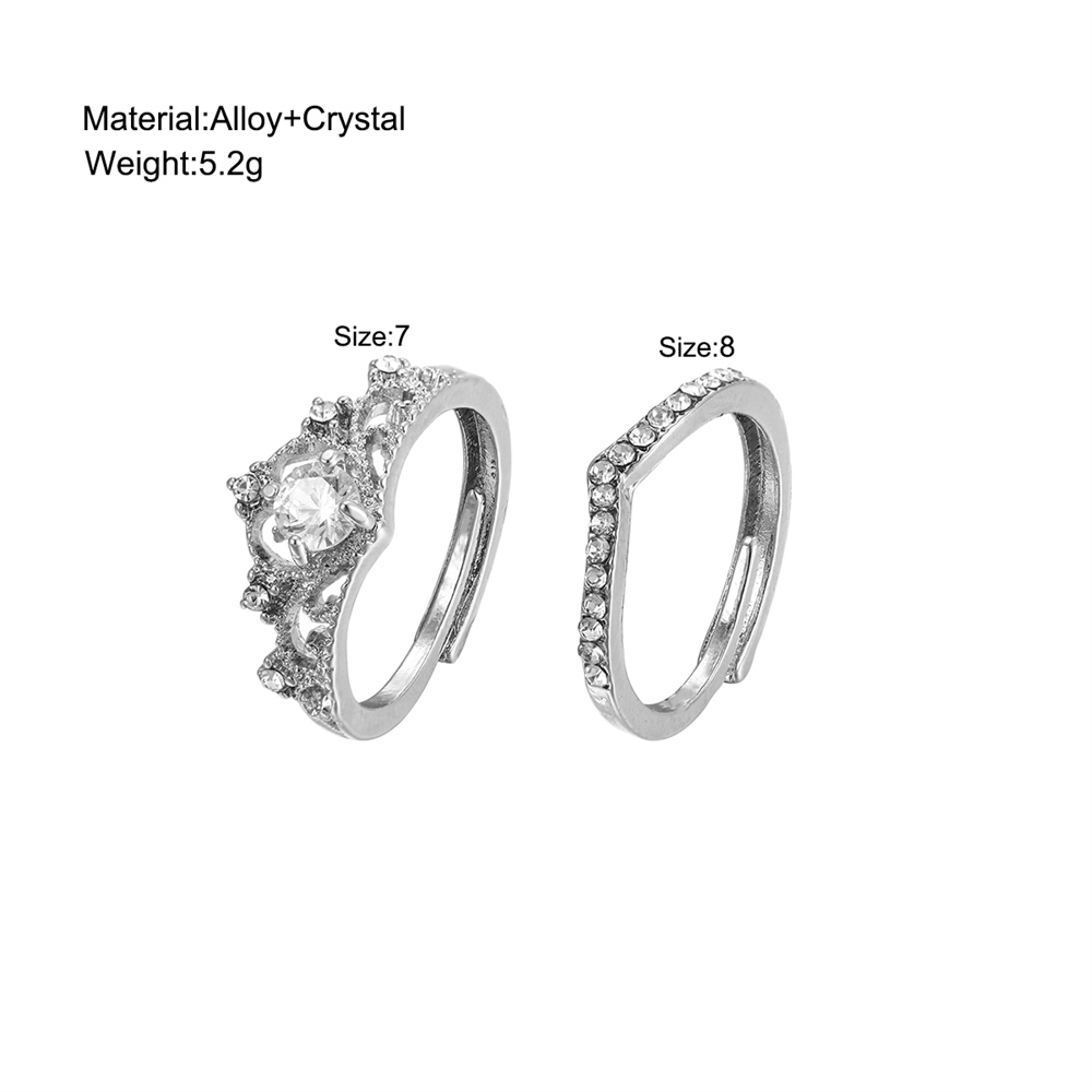 2 uds anillos de corona brillante de hadas para mujeres adolescentes cristal coreano ajustable plateado de aniversario conjunto de anillos de Reina joyería