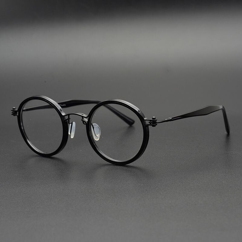 Japanische Hand-gemacht Hohl Titan Acetat retro Runde Brille Rahmen Für Männer Frauen Optische Verordnung Myopie Brillen Rahmen: Schwarz