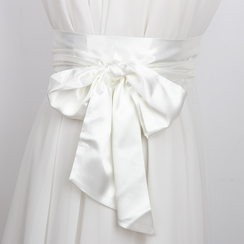 cinturón ancho de seda satinada rojo/blanco/azul para mujer, cinturones largos japoneses Obi con cordones, cinturón de corsé, cinta de tela, faja de 250cm: Blanco