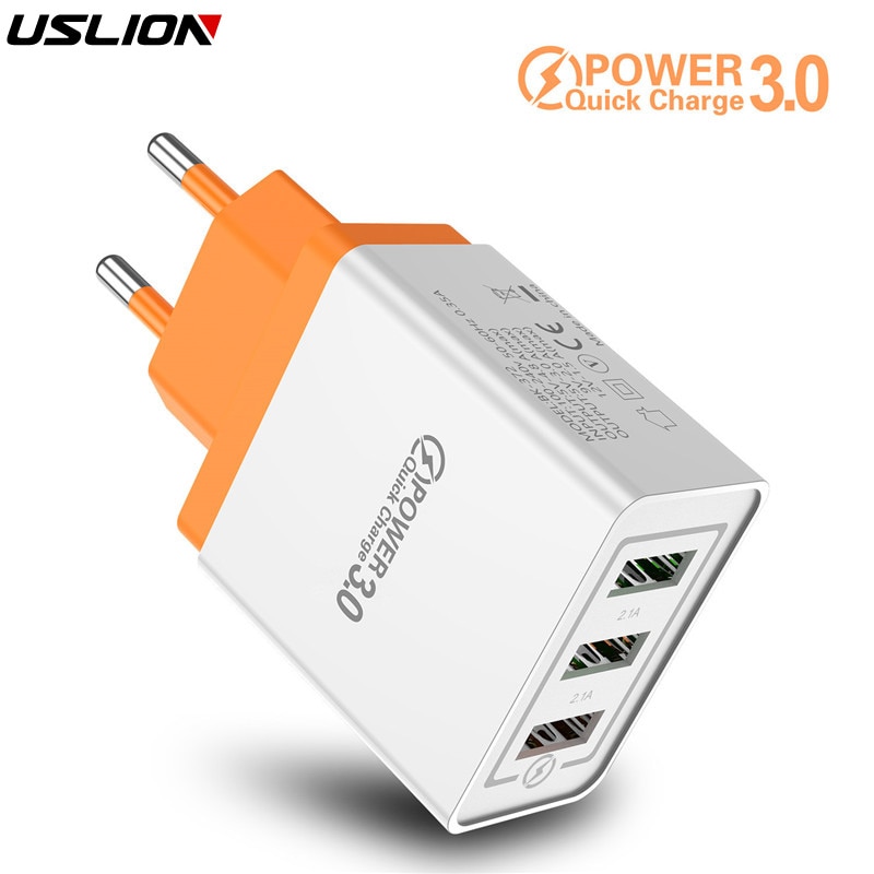 USLION Quick Charge 3.0 USB Charger Travel Wall Fast Charging Adapter For iPhone 7 XS Samsung Xiaomi Tablets Mobile Phone Type C