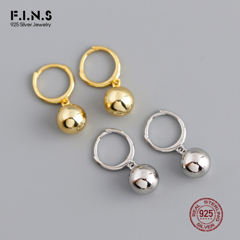 F.i.n.s estilo coreano genuíno 925 prata esterlina balançar brincos 8mm bola redonda pendurado brincos feminino anti-alergia jóias finas