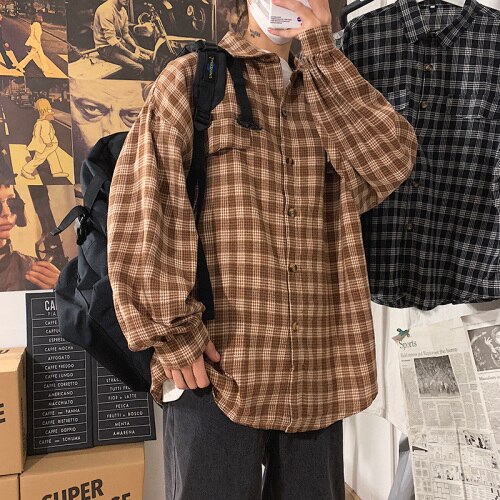 Leesbaar Lente Herfst Plaid Shirts Mannen Met Lange Mouw Mannen Casual Shirt Koreaanse Shirts Man Shirt Mannen: coffee / M