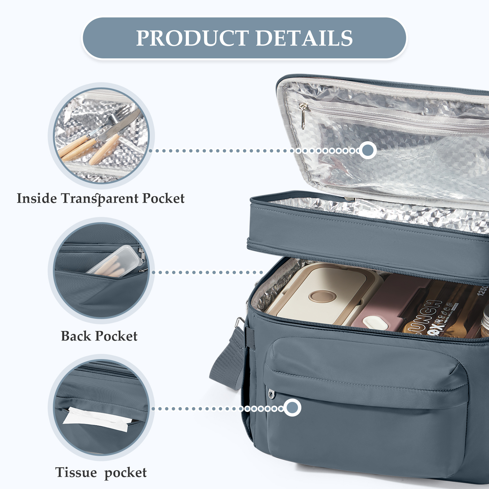 Grote Capaciteit Handheld Met Schouderriem Finsulated Lunchtas Voor Vrouwen, Student Verdikte Waterdichte Geïsoleerde Lunchbox Tas