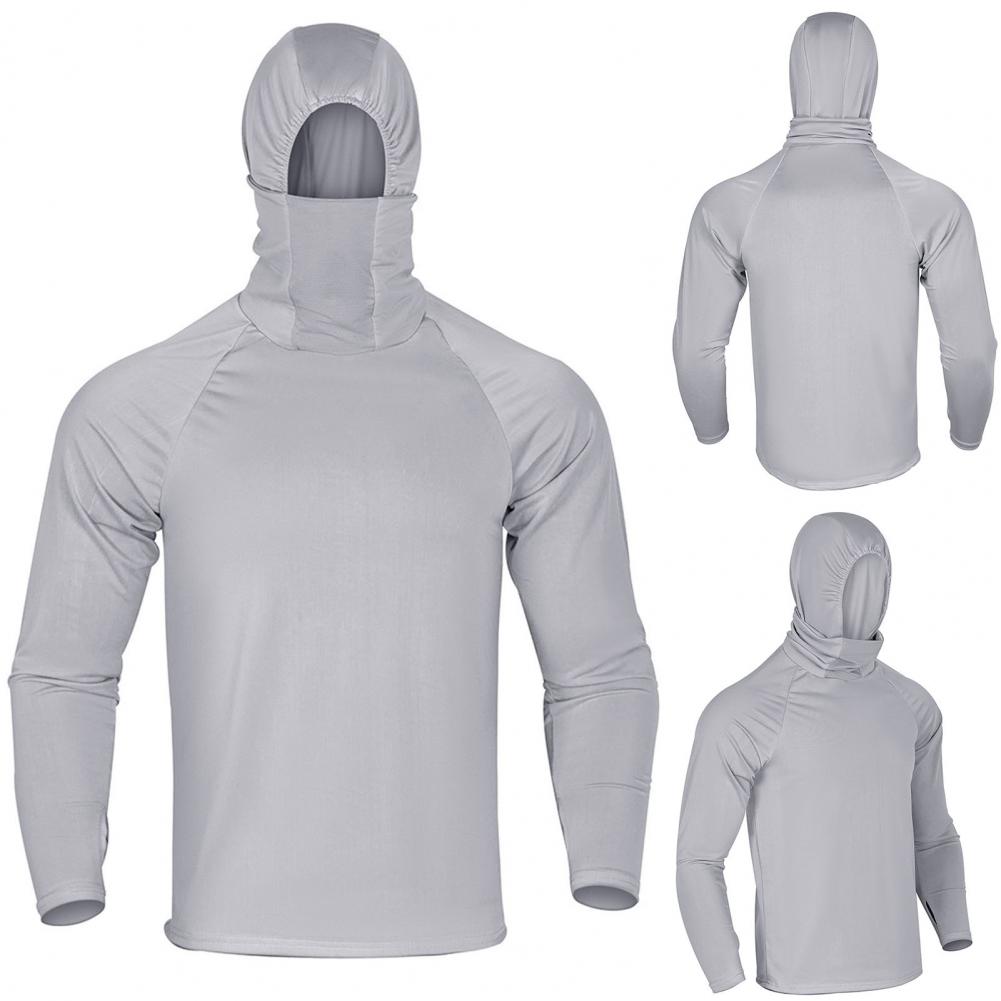 Camisa de pesca con capucha para hombre, camiseta de ciclismo fina de Color sólido, elástica, ligera, con agujero para el pulgar, para exteriores, senderismo, escalada y ciclismo