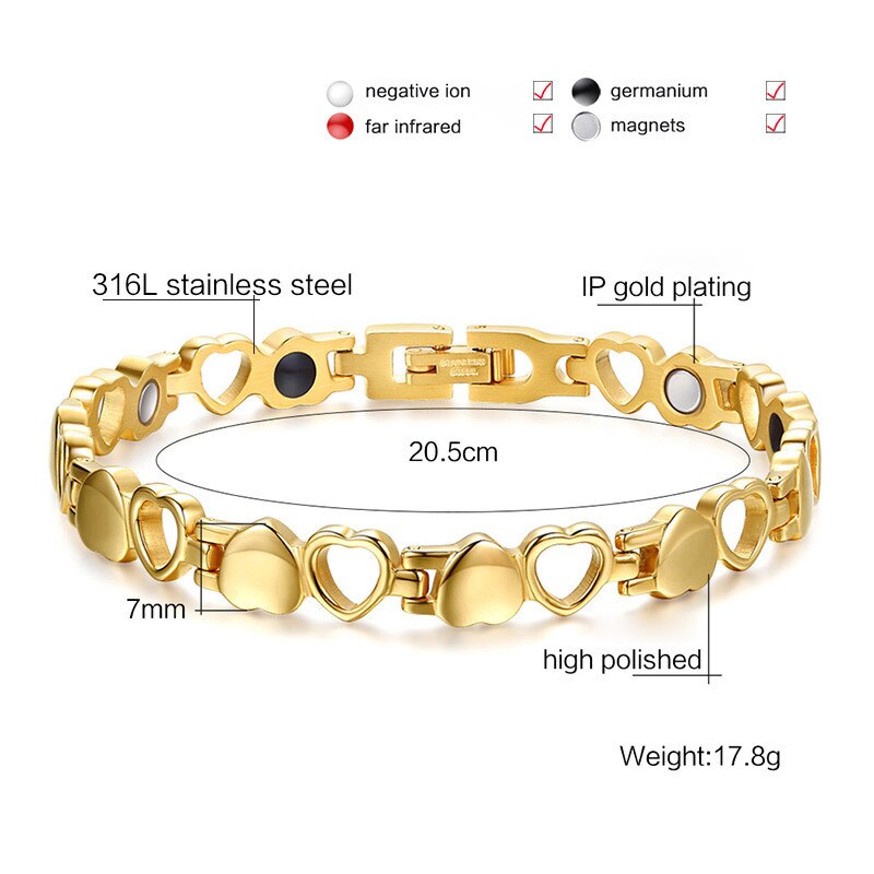 Modyle Healthy Care Magnetic Bracelets Bangles Gold-color Heart Stainless Steel Women Female Jewelry
