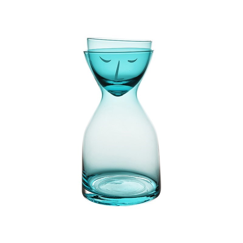 Glas vandflaske sæt med kop varmebestandig juice drik blomst te kander hjemmekontor kaffe bar drikkevarer: Blå